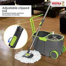 Load image into Gallery viewer, WOTRA Plastic Standard Prime Spin Bucket mop with Easy Wheels for Magic 360 Degree Cleaning and 3 Refills (Green/Grey, Large) (5065328328835)
