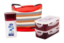 Load image into Gallery viewer, Lock & Lock Plastic Lunch Box with Stripes Bag Set, 4-Pieces, Red (5065370763395)