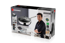 Load image into Gallery viewer, Bergner Hitech-3 Prism Induction Base Non-Stick Stainless Steel Wokpan/kadahi with Long Handel and Lid Set, 28Cm X 9Cm, Silver-Grey:- Abizon (5065355100291)