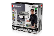 Load image into Gallery viewer, Bergner Hitech-3 Prism Induction Base Non-Stick Stainless Steel Serving Pan with Lid Set, 28Cm X 9.4Cm, Silver-Grey:- Abizon (5065354969219)