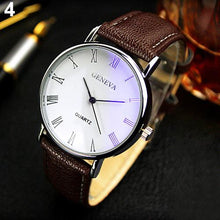 Load image into Gallery viewer, Hommes chiffres romains Blu-Ray Faux bracelet en cuir Quartz analogique montre-bracelet d'affaires (4956897345667)