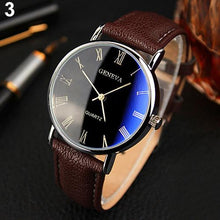 Load image into Gallery viewer, Hommes chiffres romains Blu-Ray Faux bracelet en cuir Quartz analogique montre-bracelet d'affaires (4956897345667)