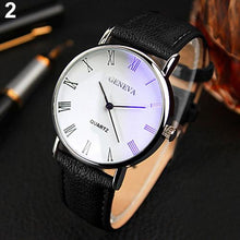 Load image into Gallery viewer, Hommes chiffres romains Blu-Ray Faux bracelet en cuir Quartz analogique montre-bracelet d'affaires (4956897345667)