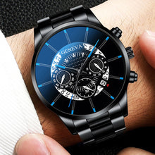 Load image into Gallery viewer, GENEVA luxury men's fashion business calendar showing blue stainless steel mesh belt analog quartz watch relogio masculino date (4956896493699)