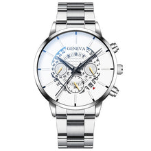 Load image into Gallery viewer, GENEVA luxury men's fashion business calendar showing blue stainless steel mesh belt analog quartz watch relogio masculino date (4956896493699)