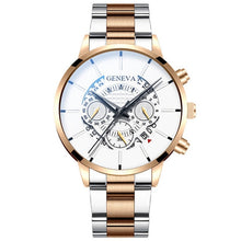 Load image into Gallery viewer, GENEVA luxury men's fashion business calendar showing blue stainless steel mesh belt analog quartz watch relogio masculino date (4956896493699)
