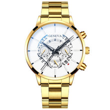 Load image into Gallery viewer, GENEVA luxury men's fashion business calendar showing blue stainless steel mesh belt analog quartz watch relogio masculino date (4956896493699)