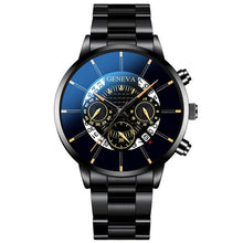 Load image into Gallery viewer, GENEVA luxury men's fashion business calendar showing blue stainless steel mesh belt analog quartz watch relogio masculino date (4956896493699)