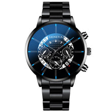 Load image into Gallery viewer, GENEVA luxury men's fashion business calendar showing blue stainless steel mesh belt analog quartz watch relogio masculino date (4956896493699)