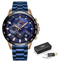Load image into Gallery viewer, LIGE 2020 New Fashion Mens Watches with Stainless Steel Top Brand Luxury Sports Chronograph Quartz Watch Men Relogio Masculino (4956896755843)