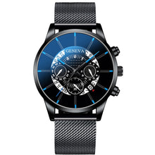 Load image into Gallery viewer, Luxury Men's Fashion Business Calendar Watches Blue Stainless Steel Mesh Belt Analog Quartz Watch relogio masculino (4956896985219)
