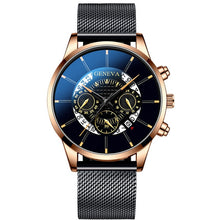 Load image into Gallery viewer, Luxury Men's Fashion Business Calendar Watches Blue Stainless Steel Mesh Belt Analog Quartz Watch relogio masculino (4956896985219)