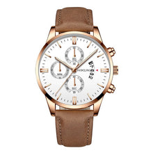 Load image into Gallery viewer, Reloj hombre luxe hommes montre de mode Sport montre-bracelet boîtier en alliage bracelet en cuir montre à Quartz affaires montre-bracelet calendrier horloge (4956896854147)