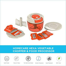 Load image into Gallery viewer, Homecare Hexa Kitchen master BPA Free Vegetable Chopper - Food Processor with Convenient Pull Cord Mechanism attached Lid, Plastic Container and 5 Different Stainless Steel Blades. (5065326166147)

