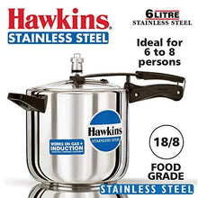 Load image into Gallery viewer, Hawkins Stainless Steel Pressure Cooker, 6 litres, Silver (5065325379715)
