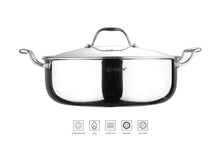 Load image into Gallery viewer, Bergner Hitech-3 Prism Induction Base Non-Stick Stainless Steel Serving Pan with Lid Set, 28Cm X 9.4Cm, Silver-Grey:- Abizon (5065354969219)
