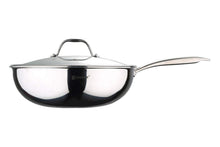 Load image into Gallery viewer, Bergner Hitech-3 Prism Induction Base Non-Stick Stainless Steel Wokpan/kadahi with Long Handel and Lid Set, 28Cm X 9Cm, Silver-Grey:- Abizon (5065355100291)
