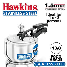 Load image into Gallery viewer, Hawkins Stainless Steel Pressure Cooker, 1.5 litres, Silver (HSS15) (5065325871235)
