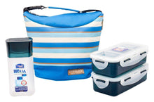 Load image into Gallery viewer, Lock &amp; Lock Plastic Lunch Box with Stripes Bag Set, 4-Pieces, Blue (5065370828931)

