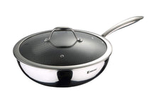 Load image into Gallery viewer, Bergner Hitech-3 Prism Induction Base Non-Stick Stainless Steel Wokpan/kadahi with Long Handel and Lid Set, 28Cm X 9Cm, Silver-Grey:- Abizon (5065355100291)
