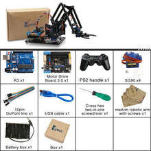 Load image into Gallery viewer, 4DOF DIY Robot Arm Kit Educational Robotics Claw Set Mechanical Arm for Arduino R3,PS2/2.4G Wireless Control,Scracth Programming (4956985294979)
