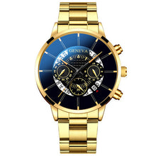 Load image into Gallery viewer, GENEVA luxury men's fashion business calendar showing blue stainless steel mesh belt analog quartz watch relogio masculino date (4956896493699)
