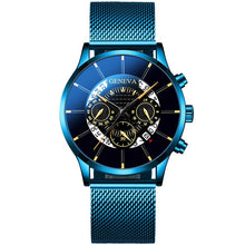 Load image into Gallery viewer, Luxury Men's Fashion Business Calendar Watches Blue Stainless Steel Mesh Belt Analog Quartz Watch relogio masculino (4956896985219)
