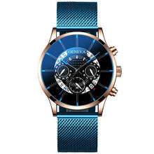 Load image into Gallery viewer, Luxury Men's Fashion Business Calendar Watches Blue Stainless Steel Mesh Belt Analog Quartz Watch relogio masculino (4956896985219)
