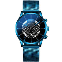 Load image into Gallery viewer, Luxury Men's Fashion Business Calendar Watches Blue Stainless Steel Mesh Belt Analog Quartz Watch relogio masculino (4956896985219)
