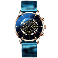 Load image into Gallery viewer, Luxury Men's Fashion Business Calendar Watches Blue Stainless Steel Mesh Belt Analog Quartz Watch relogio masculino (4956896985219)
