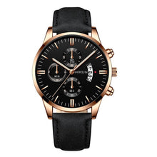 Load image into Gallery viewer, Reloj hombre luxe hommes montre de mode Sport montre-bracelet boîtier en alliage bracelet en cuir montre à Quartz affaires montre-bracelet calendrier horloge (4956896854147)
